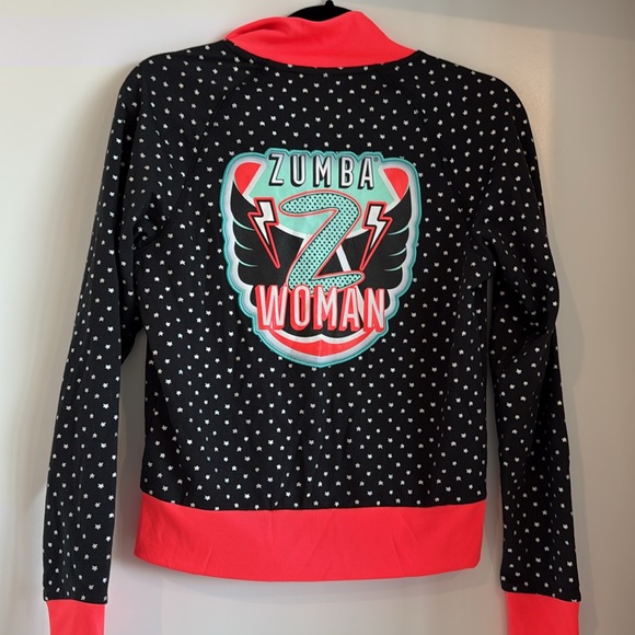 Black and Red Polka Dot Zip-Up Jacket Zumba size small - Picture 4 of 5